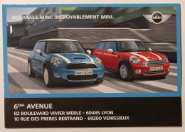 MINI - Voiture / Automobile - Rouge Et Bleue - Carte Publicitaire Concession 6e Avenue Lyon Vénissieux  - Passenger Cars