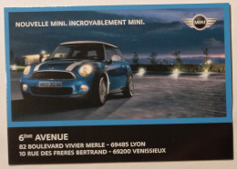 MINI - Voiture / Automobile - Vue De Côté / Bleue - Carte Publicitaire Concession 6e Avenue Lyon Vénissieux  - PKW