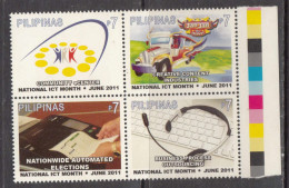 2011 Philippines ICT Month Elections Buses  Complete Block Of 4 MNH Scott - Filipinas