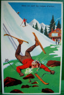 Cpa Humour ENNUIS DE SKIEUR  SKI  NEIGES D ANTAN A/s LOUIS CARRIERE .  MAN SKIING  Comic PHOTOCHROM OLD  PC - Humor