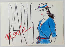 FEMME SEXY - PARIS MODE - Robe Bleue / Chapeau Tricolore - Illustrateur Alain FRETET - Carte Postale - Fashion