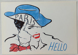 FEMME SEXY / MODE - PARIS HELLO - Chapeau Bleu - Illustrateur Alain FRETET - Carte Postale - Mode