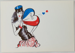 FEMME SEXY / MODE - Jupe Rouge - Maquillage Rouge - Coeur Tricolore - Illustrateur Alain FRETET - Carte Postale - Moda