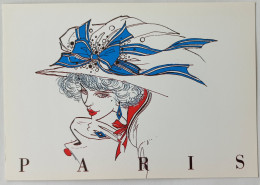 FEMME SEXY / MODE - Chapeau Noeud Bleu - Levres Maquillage Rouge - Illustrateur Guy MAYNARD - Carte Postale - Moda