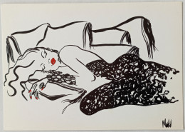 FEMME SEXY Couchée - Robe Noir - Illustrateur MUDD - Carte Postale - Pin-Ups