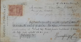 Cheque Gevers, Février Et Cie - à M. L. Van Den Bosch - Anvers 9,12,1921 - Cheques En Traveller's Cheques