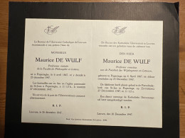 Rector Verzoekt Uw Gebed Voor Maurice De Wulf Professor Wijsbegeerte Letteren *1867 Poperinge +1947 Poperinge Leuven - Esquela