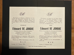 Rector Verzoekt Uw Gebed Voor Edouard De Jonghe *1878 Grimmingen +1950 Bruxelles Professor Economische Wetenschappen - Esquela