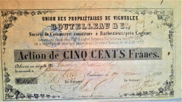 Union Des Propriètaires De Vignobles - Boutelleau & Cie - 1861 !! - Action De 500 Francs - Bordeaux - Agricultura