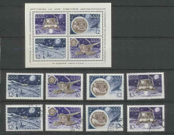 1399/ Espace (space) Neuf ** MNH Russie (Russia Urss USSR) 3704/7 + Bloc 67 + USED LUNAKHOD - Russia & URSS