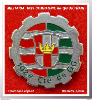 SUPER PIN'S "MILITARIA" 102em Compagnie De QG, émaillé Base Argent, Diamètre 2,2cm - Militaria