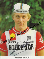 CARTE CYCLISME TEAM WERNER DEVOS SIGNEE TEAM BOULE D'OR 1983 - Wielrennen