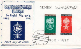 YEMEN.1962. . "ERADICATION DU  PALUDISME".(MALARIA).BLOC NON DENTELE S/LETTRE. FDC - Medicina