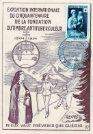 FRANCE.1954.  CARTE POSTALE SIGNEE « P.DUHAMEL ». "EXPOSITION...ANTITUBERCULEUX".TIMBRE "CROIX-ROUGE" - Ziekte