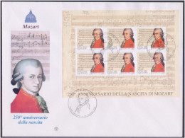 Mozart Member Of Masonic Lodge Zur Wohltätigkeit, Freemasonry Composer, Music Language, Pictorial Cancellation Sheet FDC - Massoneria