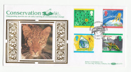 LEOPARD CONSERVATION Special SILK FDC  BRISTOL ZOO Set ENVIRONMENT CLIMATE Stamps GB Cover 1992 - Raubkatzen