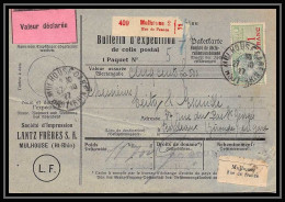 25328/ Bulletin D'expédition France Colis Postaux Fiscal Haut Rhin Mulhouse 2 FRANCE 1927 Pour Bordeaux Merson 207 145 - Brieven & Documenten