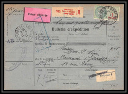 25324/ Bulletin D'expédition France Colis Postaux Fiscal Haut Rhin 1927 Mulhouse Rue De France Valeur Déclarée Bordeaux - Storia Postale