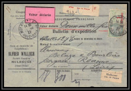 25317/ Bulletin D'expédition France Colis Postaux Fiscal Haut Rhin Mulhouse P Roanne Loire 1927 Merson 123 207 Fiscal  - Cartas & Documentos