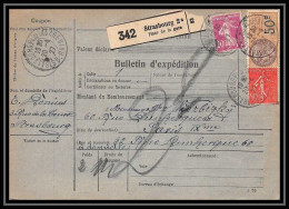 25263/ Bulletin D'expédition France Colis Postaux Fiscal Bas-Rhin Strasbourg 2 Pour Paris 1927 Semeuse 205 X 4  - Brieven & Documenten