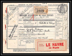 25117 Bulletin D'expédition France Colis Postaux Fiscal Paris Rennes Via Le Havre Pour Rock Island Canada 3/01/1936 - Cartas & Documentos