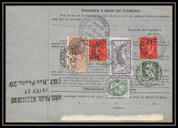 25038 Bulletin D'expédition France Colis Postaux Fiscal Haut Rhin 1927 Mulhouse Semeuse Merson 206 Valeur Déclarée - Storia Postale