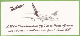 Carte De Vœux 2001 Union Départementale CGT 31 Haute Garonne Illustrée Avion Airbus A3XX Syndicat Toulouse - Nouvel An