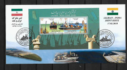 2018 Joint Iran And India, OFFICIAL FDC IRAN WITH SOUVENIR SHEET: Ports - Gezamelijke Uitgaven