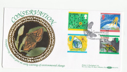 BUTTERFLY CONSERVATION Special SILK FDC Marsh Fritilary Set ENVIRONMENT CLIMATE Stamps GB Cover 1992 Butterflies Insect - Papillons