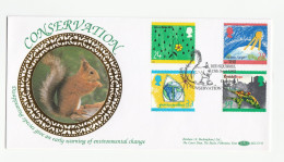 SQUIRREL  CONSERVATION Special SILK FDC The Red Squirrel Kendal Set ENVIRONMENT CLIMATE Stamps GB Cover 1992 - 1991-2000 Em. Décimales