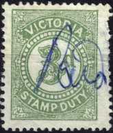 AUSTRALIA / VICTORIA - 3d Olive Green Stamp Duty Revenue Stamp - Used (pen Cancel) - Usados