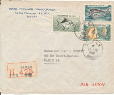 Mali Registered Air Mail Cover Sent To France 24-10-1960 Topic Stamps FISH  The Flap On The Backside Of The Cover Is Mis - Mali (1959-...)