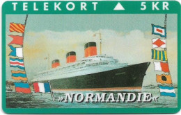 Denmark - KTAS - Ships (Green) - Normandie - TDKP083 - 04.1994, 2.500ex, 5kr, Used - Dinamarca