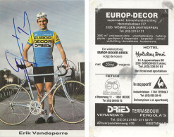 CARTE CYCLISME ERIK VANDEPIERRE SIGNEE TEAM EUROP DECOR 1983 FORMAT 6,5 X 10,5 ( VIR PARTIE ARRIERE ) - Cyclisme