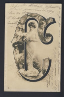 ALPHABET LETTER C - Art Nouveau Lady Inset Pics Young Girls, RPPC 1905 Postcard - Autres & Non Classés