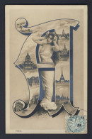 ALPHABET LETTER A - Art Nouveau Lady, Inset Building Scenes, RPPC 1905 Postcard - Autres & Non Classés