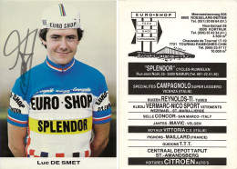 CARTE CYCLISME LUC DESMET SIGNEE TEAM EURO SHOP 1983 - Cyclisme