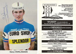 CARTE CYCLISME GERI VERLINDEN SIGNEE TEAM EURO SHOP 1983 - Cyclisme