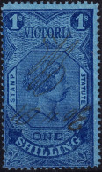 AUSTRALIA / VICTORIA - SG215 1sh Blue/blue P.12½x12¼ Stamp Statute Revenue Stamp - Used (1881 Pen Cancel) Very Fine - Usati