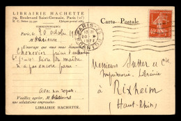 FRANCE - TIMBRE 40 C SEMEUSE PERFORE "LIBRAIRIE HACHETTE" SUR CARTE DE SERVICE VOYAGE LE 20.10.1927 - Autres & Non Classés