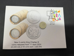 17-4-2024 (2 Z 17) NEW 5 Cents King Charles III Coin (released On 11 April 2024) Single Coin (with OZ Stamp) - 5 Cents