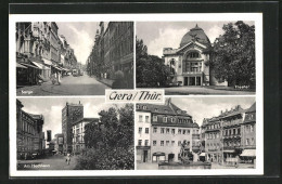 AK Gera /Thür., Theater, Markt Mit Brunnen, Hochhaus Mit Uhr  - Teatro