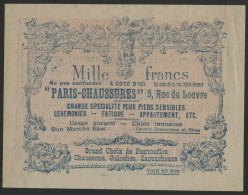 BILLET PUBLICITAIRE Mille Francs "PARIS CHAUSSURES" De Couleur Bleue, Au Verso Prix De Chaussures. Voir Suite - Fiktive & Specimen