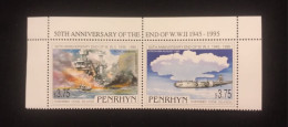 O) 1995 PENRHYN,  END OF WORLD WAR II, BATTLERSHIPS ON FIRE, PEART HARBOR, BOMBER ENOLA GAY, A- BOMB, CLOUD, PAINTING - - Penrhyn