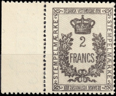 ANTILLES DANOISES / DANISH WEST INDIES - 1907 2 Francs Revenue Stamp (marginal) - Mint Never Hinged - Deens West-Indië