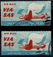 SWEDEN - 1940s Used "VIA SAS" Air Mail Labels - Oblitérés