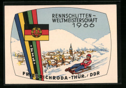 AK Friedrichroda /Thür., Rennschlitten-Weltmeisterschaft 1966, Rennrodler  - Wintersport
