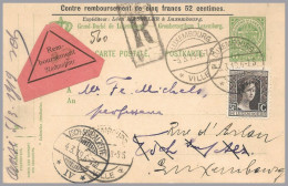 LUXEMBOURG - 1919 37½c Marie-Adélaïde Uprates 5c Arms PC - Domestic Remboursement Use - 1907-24 Coat Of Arms