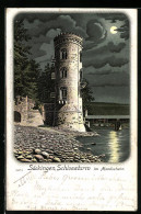 Lithographie Säckingen, Schlossturm Im Mondschein  - Bad Saeckingen
