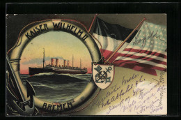 Lithographie Passagierschiff Kaiser Wilhelm II. Auf Hoher See  - Paquebots
